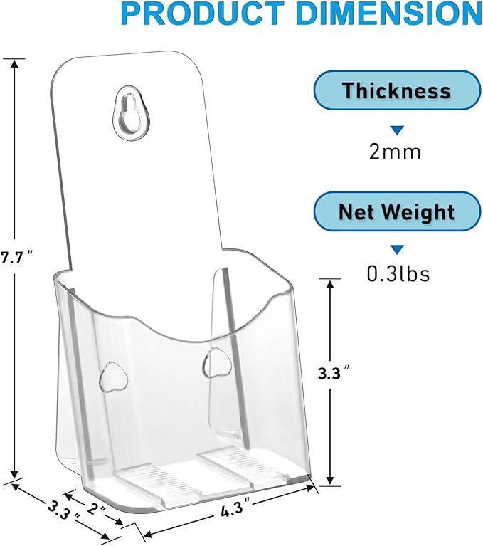 Acrylic Brochure Holder 4x9 Inches Slant Back Design, Clear Display Stand, Plastic Table Stand Sign, Pamphlet Flyer Display, 6 Pack