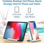 JUSDIQIR Cell Phone Stand for Desk Foldable Cell Phone Holder Desk Tablet Holder Mobile Phone Dock, Multi-Angle Universal Adjustable Tablet Dock Compatible with Most Cell Phones (White)