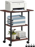 Lerliuo 3-Tier Printer Stand, Industrial Mobile Printer Table with Storage Shelf and Steel Frame, Rolling Printer Cart Holder with Lockable Wheels for Home, Office (Walnut)