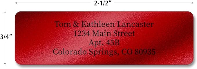 Colorful Images Red Metallic Foil Rolled Return Address Mailing Labels with Dispenser, Customize with Name & Shipping Address, 500 Self Adhesive, Easy Peel Sticker Label Roll, 3/4" x 2 1/2"