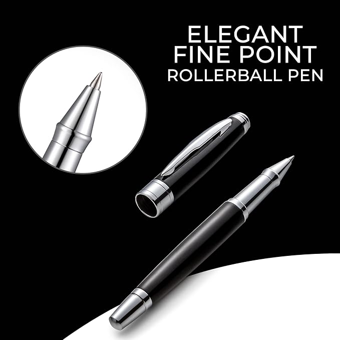 ZenZoi Executive Rollerball - Elegant Black Fine Point Smooth Writing Gel Ink. Luxury Pen for Men, Women. Refillable, Business, High-End Gift Set