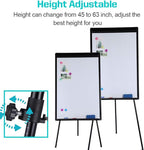 DexBoard Dry Erase Easel 36" x 24", Height Adjustable Magnetic White Board with Tripod Stand, Office Presentation Board with 25 Sheets Flipchart Paper Pad, Magnets & Eraser, Black