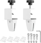 PATIKIL 2 Pcs 1/8" to 1/2" Adjustable Desk Divider Partition Clips, Aluminum Sneeze Guard Support Clamps Desktop Divider Clips for Offices Stores, Counter Privacy Panel,White