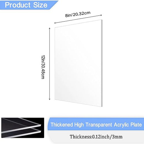 2 Pack 8x12 Inch Acrylic Sheet 1/8" Thick, Cast Acrylic Sheet, Clear Plexiglass Sheets, for Craft Projects, Display Cases, Signs, Photo Frame