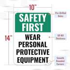 1PC Safety Sign, 14 x 10 Inches - Aluminum - Safety Decorations Posters For Workplace - Wear Personal Protective Equipment