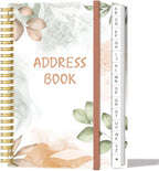 Address Book with Alphabetical Tabs - Small Address Book Spiral with Address Contacts, Special Date, Phone, Birthday & Internet Login Password for Home and Office, 4.3" x 6.2", Rose Leaf
