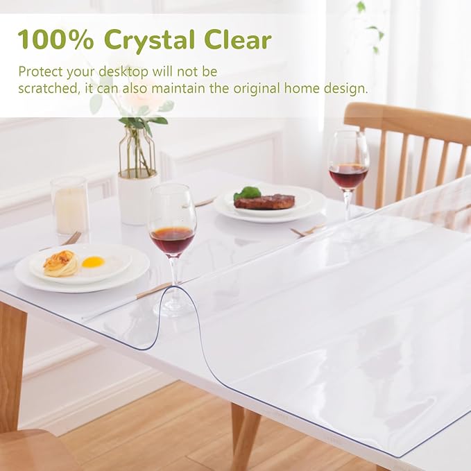 Eisdroma 42 x 78 Inch Clear Table Cover Protector, Clear Table Protector for Dining Room Table, 1.5mm Plastic Table Cover, Waterproof Table Pad for Kitchen, Office