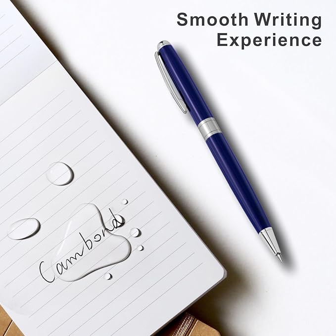 Cambond Ballpoint Pens Black Ink - Metal Pen Office Professional Pens for Gift Business Men Police Flight Attendants 1.0 mm Medium Point, 3 Pens with 3 Extra Refills (Blue)