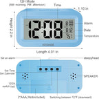 KESHIDE Travel Digital Alarm Clock Battery Operated with Indoor Temperature, Desk Small Clock,Snooze Model,12/24H Display for Bedrooms Heavy Sleepers Kids Travel Bathroom (Black)