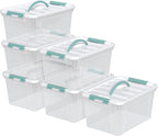 Loiycg 6 Pack Plastic Latching Box with Handle, 12 Quart Clear Lidded Storage Bin
