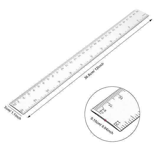 EBOOT 20 Pack Clear Plastic 12 Inch Straight Flexible Ruler with Inches and Metric for School, Classroom, Home, or Office