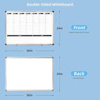 Large Weekly Dry Erase Board, Weekly Planner whiteboard with Hourly time Slots, Whiteboard Weekly Calendar for Schedule for Wall 36" X 24" Double-Sided for Office, Home and School