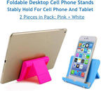 JUSDIQIR Cell Phone Stand for Desk Foldable Cell Phone Holder Desk Tablet Holder Mobile Phone Dock, Multi-Angle Universal Adjustable Tablet Dock (Pink+White)