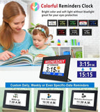 Véfaîî 2025 New, Digital Dementia Clock with Date and Time for Elderly, 10 Levels Auto Dimmer, 19 Alarms & Custom Reminders, Sun/Moon Icons, Auto DST, Large Display for Seniors- 7" with Remote