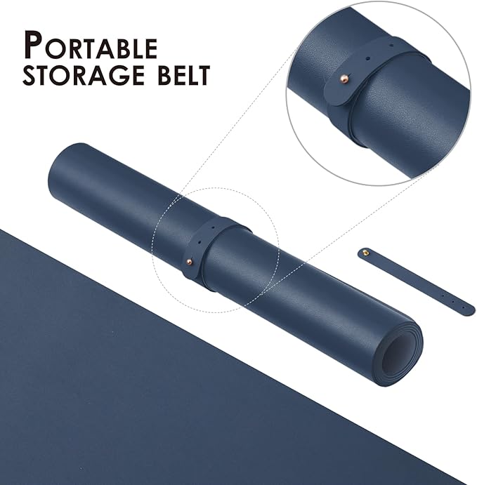 Leather Desk Mat - Non-Slip PU Desk Pad for Office and Home - Desk Organization and Accessories - Ideal for Large Mouse Pad and Desk Mats on Top of Desks (Dark Blue,31.5"x 15.7")