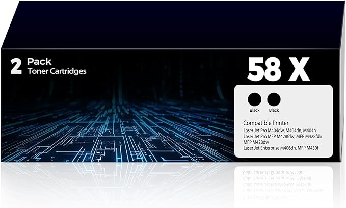 58X Toner Cartridge Black Laser Jet Pro M404dw Enterprise M406dn Compatible for HP 58X Toner Cartridge Compatible for MFP M430f M404dn M404n MFP M428fdw MFP M428fdn MFP M428dw M404dw Printer (2 Pack)