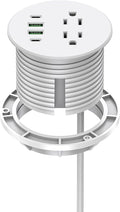 Recessed Power Grommet 3 inch With 65W USB C Ports 2 AC Outlets,Recessed Outlet Fast Charging Station,Desk Hole Grommet Outlets,Round Desktop Power Grommet Outlet for Office,Home (White, 65W USB Port)