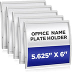 Yaocom Set of 5 Curved Name Plate Holder for Doors 5.625" x 6" Wall Mount Office Business Door Sign Holder Aluminum Sign Frame with Adhesive Tape Plastic Film for Office Business Display, Silver