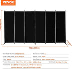 VEVOR Room Divider, 6 Panel Room Divider, Folding Privacy Screen and Portable Partition Divider for Room Separation, Freestanding Room Partitions for Office, Bedroom, Study, Black