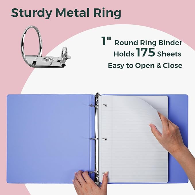 POPRUN 3 Ring Binder 1 Inch, PVC-Free, Holds 175 Sheets of 8.5 x 11 Paper, Extra Durable Organizer with 2 Pockets for School & Office, Heavy-Duty, 4 Pack, Prussian Blue