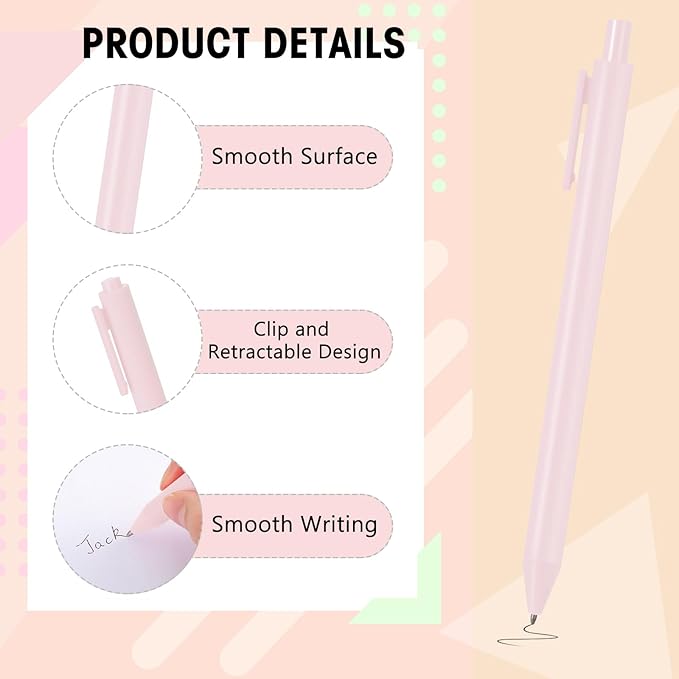 Fulmoon 50 Pcs Ballpoint Pens Bulk Retractable Comfortable Writing Pens Cute Back to School Supplies in Medium Point 1.0 mm for Teacher Student Bridal Shower Baby Shower (Pale Pink)