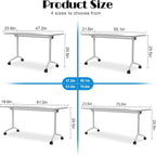 WYMHYZ Conference Table Flip Top Mobile Conference Room Tables,Folding Conference Table with Wheels,Large Meeting Training Seminar Table Saving Space for Office Classroom (10, White, 55.1'')