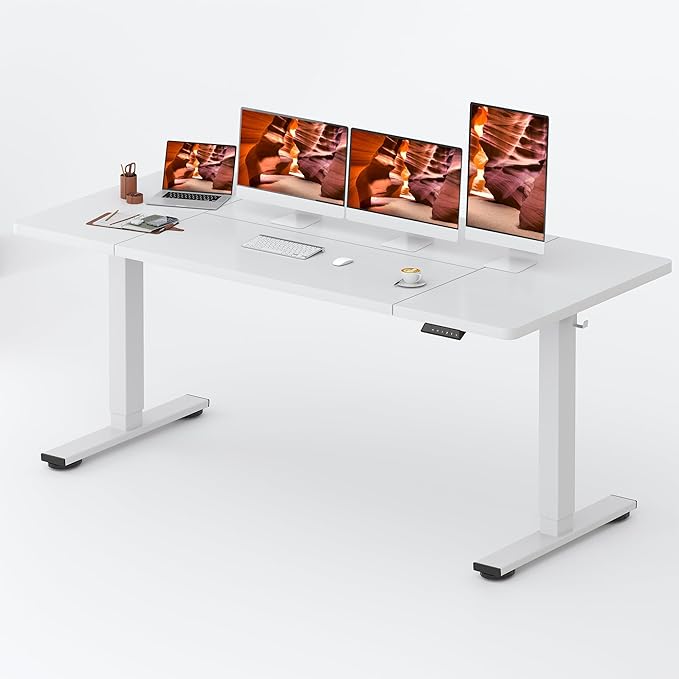 FitStand Adjustable Standing Desk, Large 79x31 Inches Standing Desk with Cable Management, Height Adjustable Home Office Computer Desk with Memory Preset& Cup Holder, White
