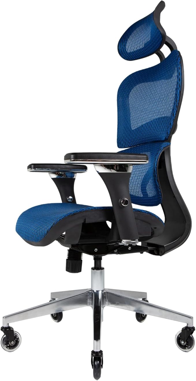 Nouhaus Ergo3D Ergonomic Office Chair Lumbar Support Mesh Office Chair with 4D Adjustable Armrest, Adjustable Headrest and Wheels, Mesh High Back Home Office Desk Chairs(Blue)