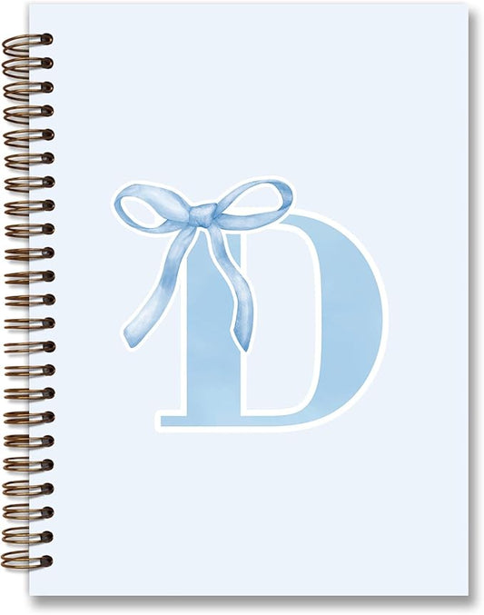 Initial D Notebook Journal,Personalized Teen Girl Gifts,Coquette Trendy Preppy Blue Bow Spiral Notebook,Monogrammed Gifts for Women Teen Girl,College Ruled Hardcover Spiral Notebook 5.5 x 8.3