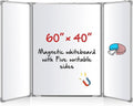 60” x 40” Foldable Whiteboard Dry Erase Board Large Tri Folding Whiteboard Magnetic Dry Erase Board, Wall Aluminium Frame and Flip Out Pen Tray for Office, Home