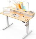 Kingant 48 x 24 Inch Electric Standing Desk with Dual Drawers, Height Adjustable Sit to Stand Computer Desk with Storage Shelf and C-Clamp Mount Compatibility for Home Office, Nature