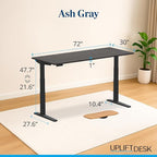 UPLIFTDESK V3 2-Leg Ash Gray Laminate Wood Standing Desk – Adjustable Height, Advanced 1-Touch Memory Keypad, Under Desk Cable Management, Wire Grommets & Rocker Board (Black -Frame, 72 x 30 inch)