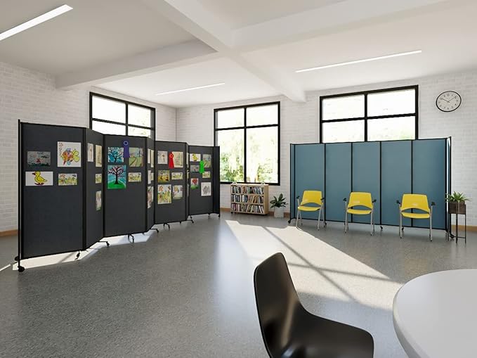 Versare Straightwall Sliding Portable Wall Partition | Freestanding Office Dividers | Locking Wheels | Temporary Room Separator | 7'2'' Wide x 4' Tall Charcoal Gray Fabric Panels