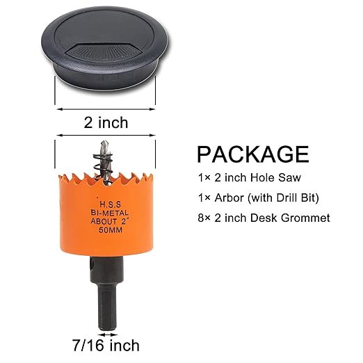 VIKITON Desk Grommet 2 inch with Hole Saw, Desk Cord Hole Cover Grommet for Cables, 8 PCS, Black