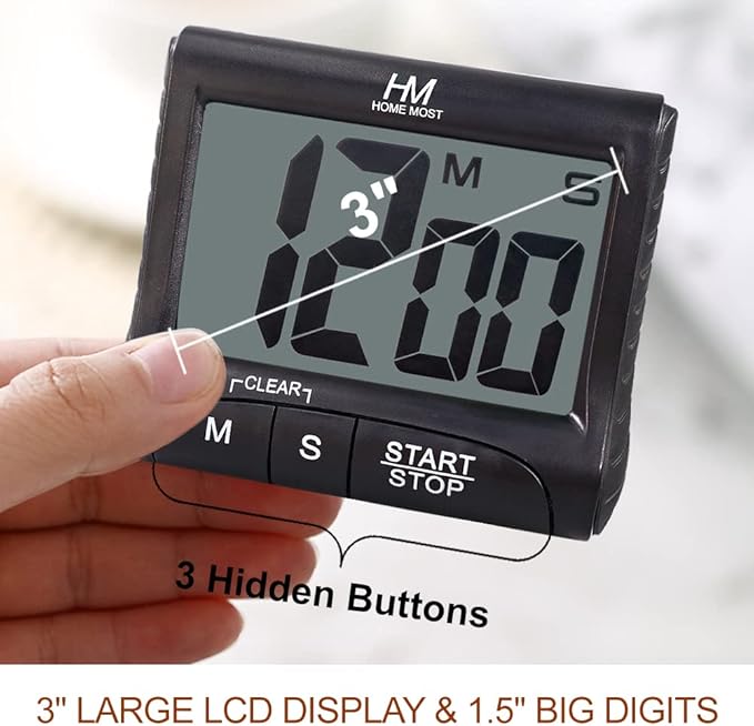 HOME MOST 2-Pack Large Display Kitchen Timer - 3" Digital Timer Magnetic Back Loud Alarm - Black Cooking Timers for Kitchen Teachers Students Games Meetings - Sports Timers for Workouts Exercise
