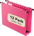 Nordun Extra Capacity Plastic Hanging File Folder Letter Size,12 Pack Reinforced Hang Folders with Heavy Duty 2 Inch Expansion,Pink Hanging File Folder Designed for Bulky Files