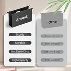 ANSOOK Plastic Legal Size Hanging File Folders,12 Pack Reinforced Black File Cabinet Folders,Heavy Duty3 Inch File Folders Hanging with Tabs,Hanging File Organizer for Office Home School