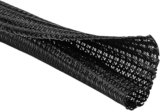 QCSIW 1/4 Inch-25ft Cable Management Sleeve - Flexible Wire Organizer System with Zipper for Home Office TV Computer, Durable Cord Cover Protector, Black