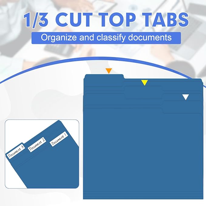 File Folder, HERKKA 30 Pack 1/3 Cut Tab File Folders, File Folders Great for Organizing and Filing, Letter Size, Navy
