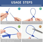 100Pcs Plastic Tamper Shipping Seals Pull-Tite Security Seal Signage Numbered Fire Extinguisher Tags Zip Ties Labels Disposable Self Locking for Logistics, Luggage,Transport (Blue, 100pcs)