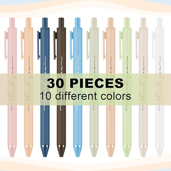 30pcs Thank You Pens Bulk Cute Multicolor Ballpoint Pen for Men Women Server Accessories Employee Holiday Appreciation Gifts for Teacher Office Back to School Party Favor (Pastel Colors)
