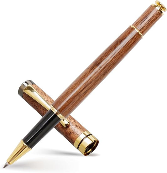 Ayiaren Luxury Walnut Wood Ballpoint Pen Writing Set with 2 Black Ink Refills Fancy Business Office Pens Gift Cool Nice Wooden Gel Pen for Men Women Journaling Executive Calligraphy Rollerball Pen