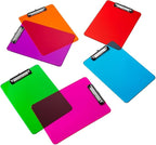 Plastic Clipboards with Low Profile Clip Set of 6-12.5 x 9 Inch Multi Color Plastic Clipboards Bulk - Clear Clip Boards Bulk Classroom Holds 100 Sheets, Acrylic Clipboard Clear 6 Pack