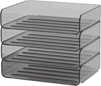 FANXIYQ 4-Tier Acrylic Paper Tray Organizer - Low-Profile Desk File Sorter for Office/Home, Brown Stackable Letter Tray for Bills, Crafts, Notebooks