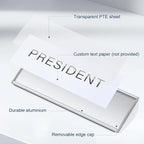 Plecterco 4 Pcs Office Door Signs - 8" x 3" Curved Name Plate Holders for Office, Wall-Mount Door Signs with Plastic Film and Adhesive Tape (Silver) (4, Silver)