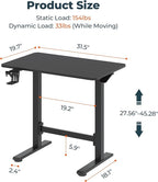 FitStand Small Pneumatic Adjustable Stand Up Desk, Rolling One-Piece Standing Desk 31.5 x 19.7 Inch, Home Office Desk Computer Workstation, Black