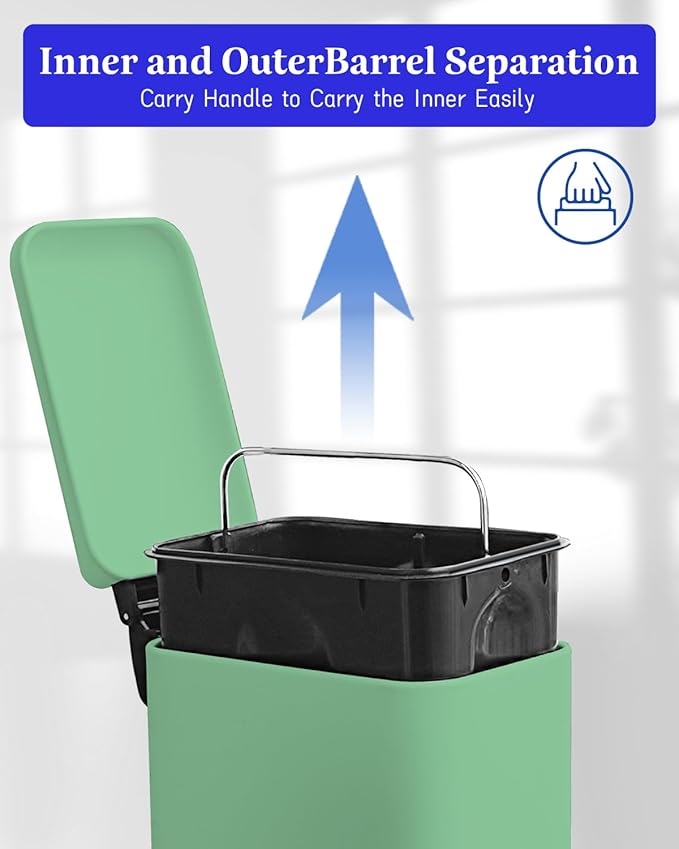 JM.YIPENG Bathroom Rubbish Bin, 5 Litre Cosmetic Bin, Small Waste Bin with Soft Close Lid, Bathroom Bin for Toilet, Bathroom, Bedroom, Living Room, Green