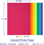 Colored Copy Paper 8.5X11 Inches,140 Sheets 20 lb/80GSM 7 Colors Rainbow Letter Size Printer Multipurpose Paper for Office School Education Daily Printing,Document Copying,Study