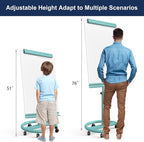 TSJ OFFICE Rolling Whiteboard Standing - 40 x 26 Inches Magnetic Mobile White Board with Stand, Height Adjustable Dry Erase Board on Wheels with Paper Clamp on Top, Light Blue