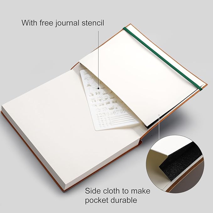 AHGXG Bullet Dotted Journal - 320 Pages Dot Grid Notebook B5 Large Journal, 100gsm Thick Dotted Paper, Leather Softcover, with Journal Stencils, Inner Pocket, 7.6'' X 10'' - Green